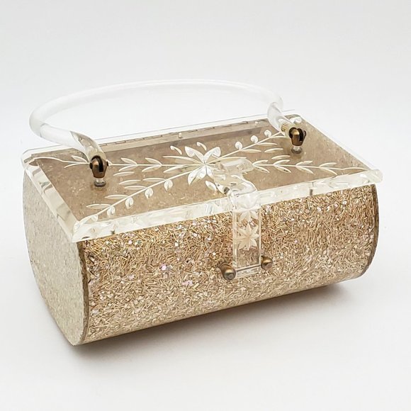 Vintage Florida Handbags Gold Glitter Lucite Purse